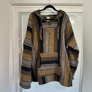 Artesanias Cuamatzi Mexican Baja Poncho HoodieSurfer Skater DrugRug Pullover XXL